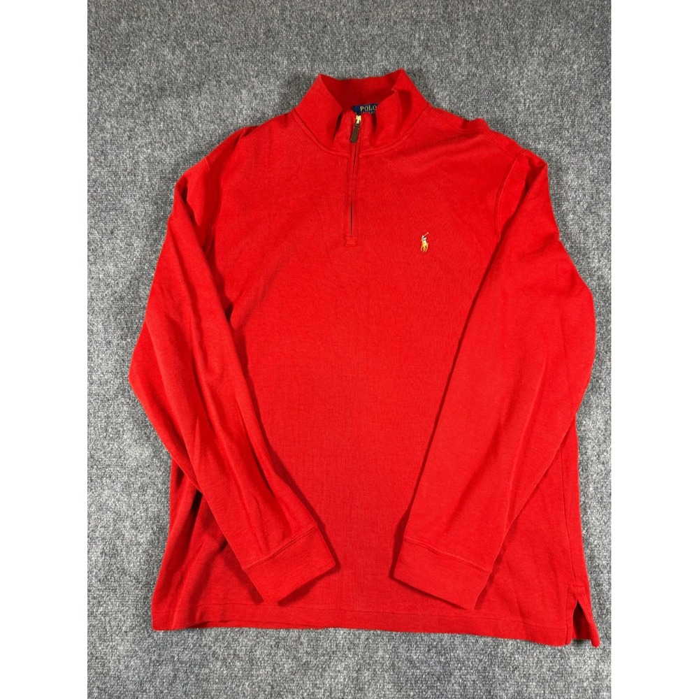 Polo Ralph Lauren Shirt Mens XL Red Estate‎ Rib 1/4 Zip Pullover Long Sleeve